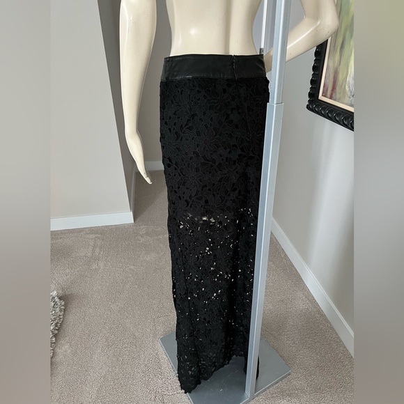 Lamarque Long Leather Lace Black Skirt - Picture 8 of 15